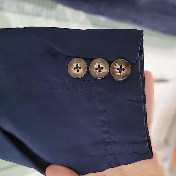 Vintage 80's Dresses Elisabeth Silk Shirt Dress Navy Blue Sz 16 Has Pockets - Picture 9 of 10